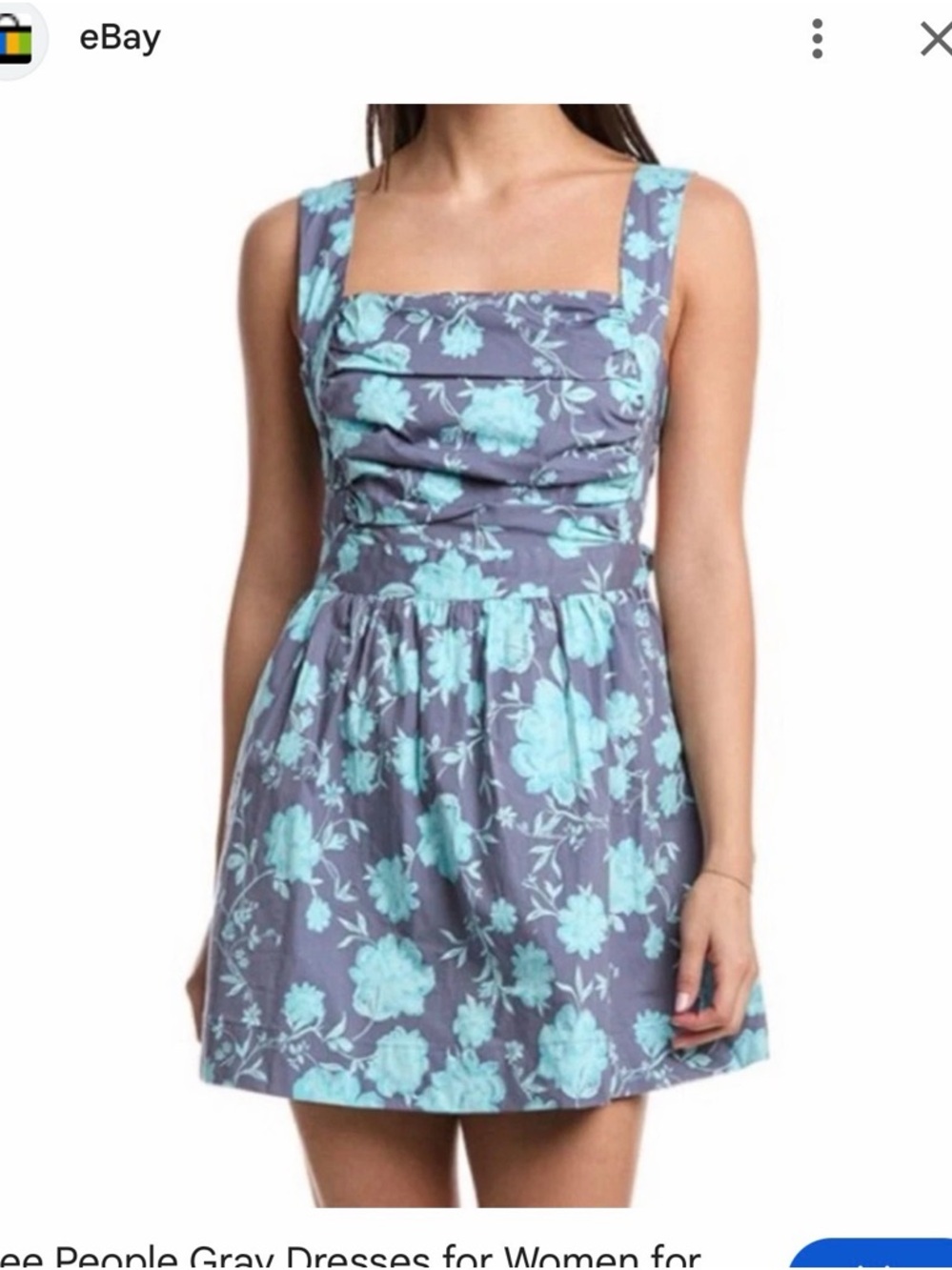 Free People Gray Mini Dress with Aqua Floral Print